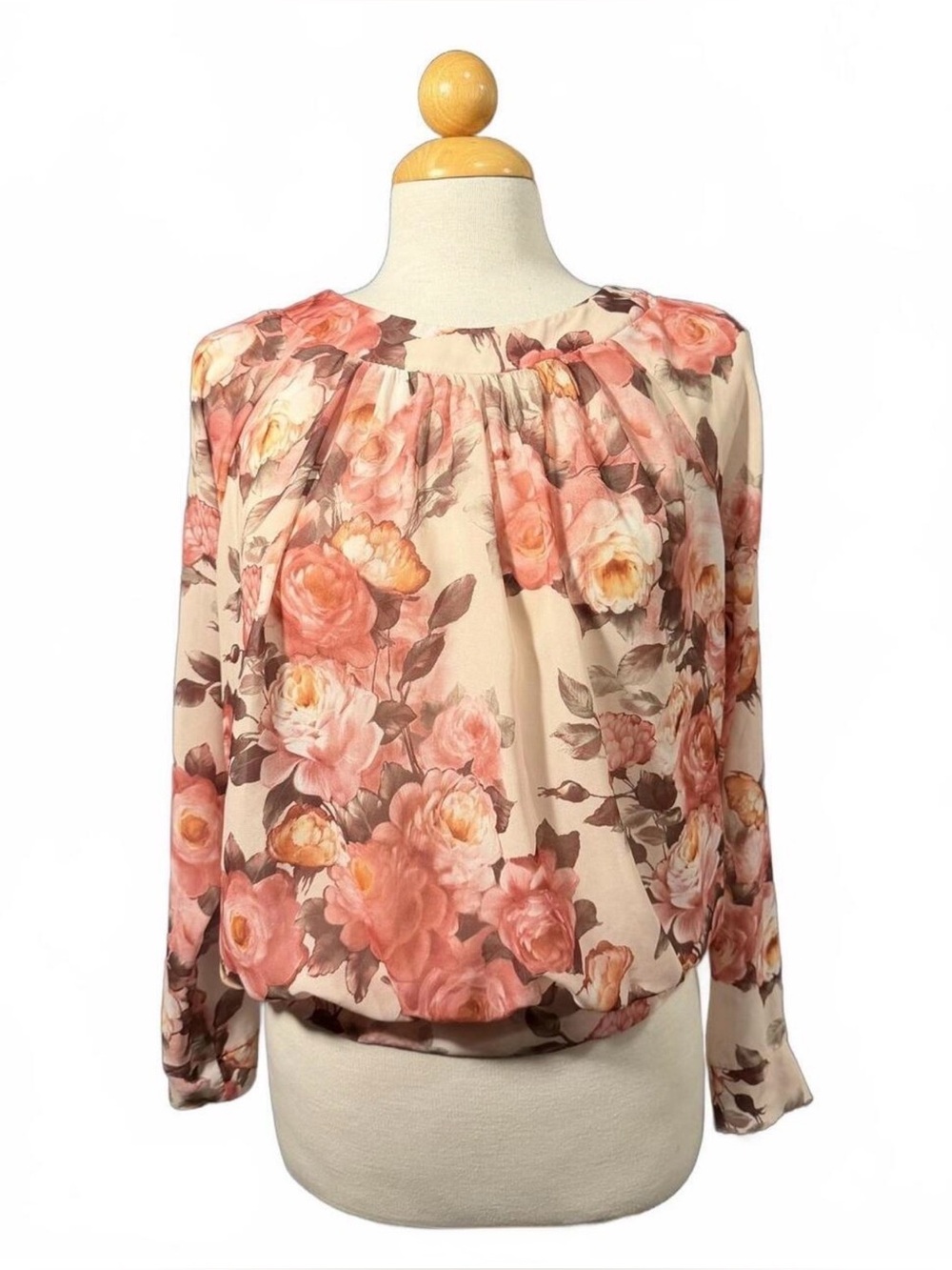 Select Floral Long Sleeve Blouse with Back Cut-Out